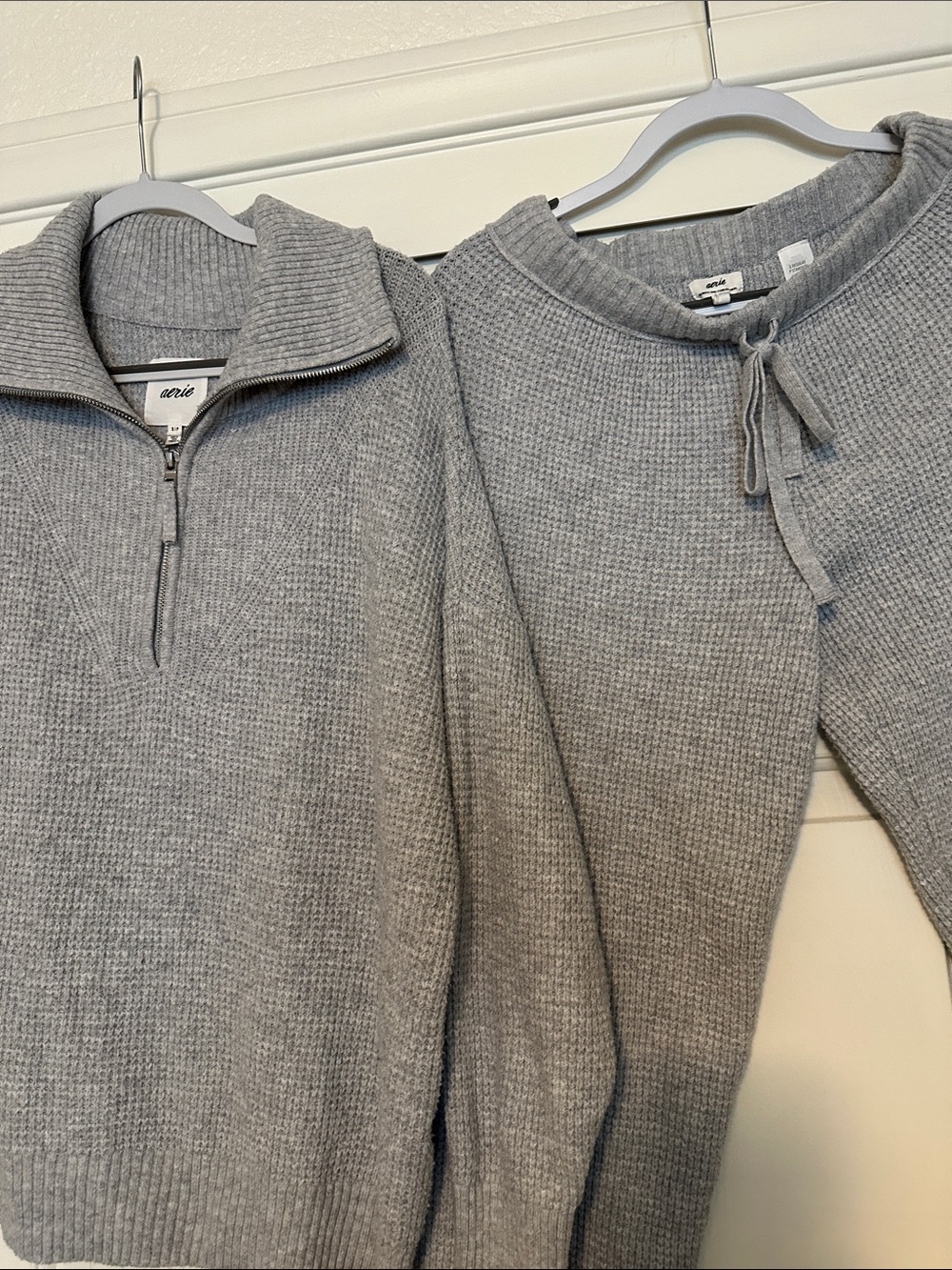 aerie Gray Waffle Knit Quarter-Zip Sweater & Jogger Lounge Set - Picture 4 of 5